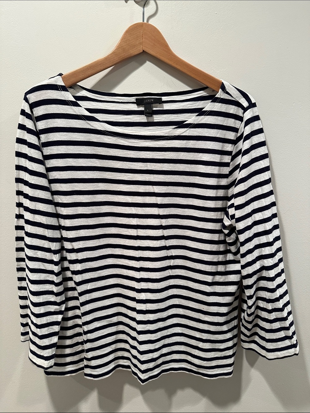 J. Crew Navy and White Striped Long Sleeve Boatneck Top